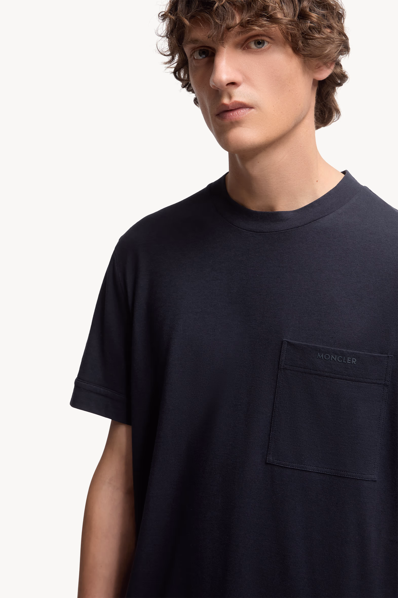 Logo Cotton & Silk T-Shirt with Pocket Men Navy Blue Moncler 6